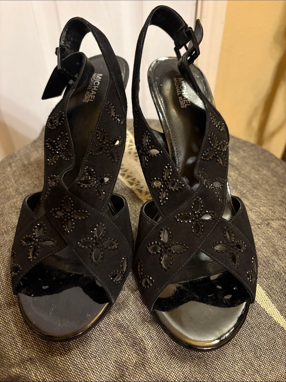 Michael Kors Black Beaded Suede Slingback great for Christmas Holiday